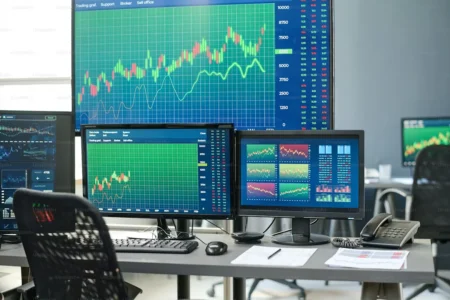 trading agent workspace with desktop computers
