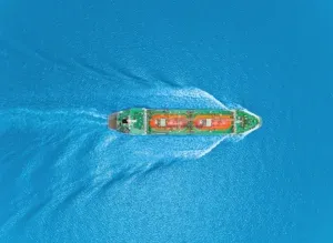 An oil cargo ship on water.